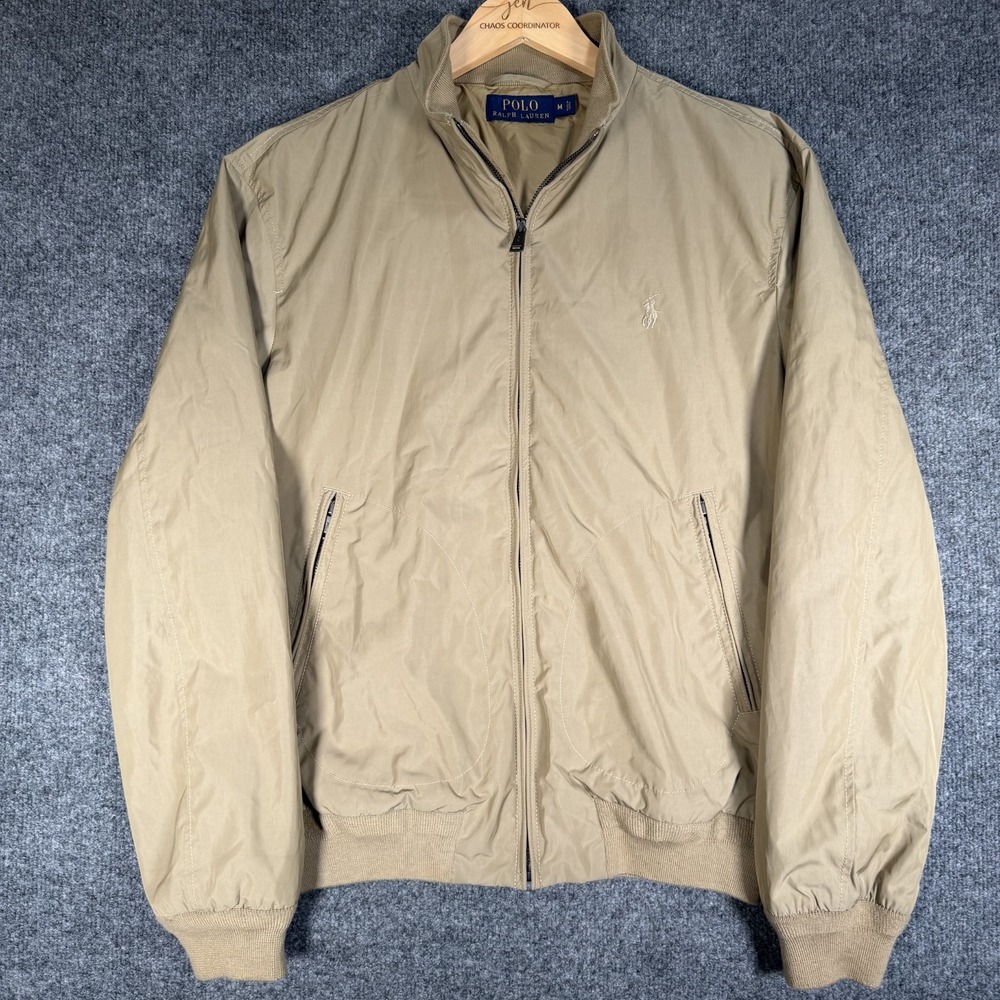 Polo Ralph Lauren Jacket Mens Medium Tan Beige Bi Swing Bomber Lined Lightweight